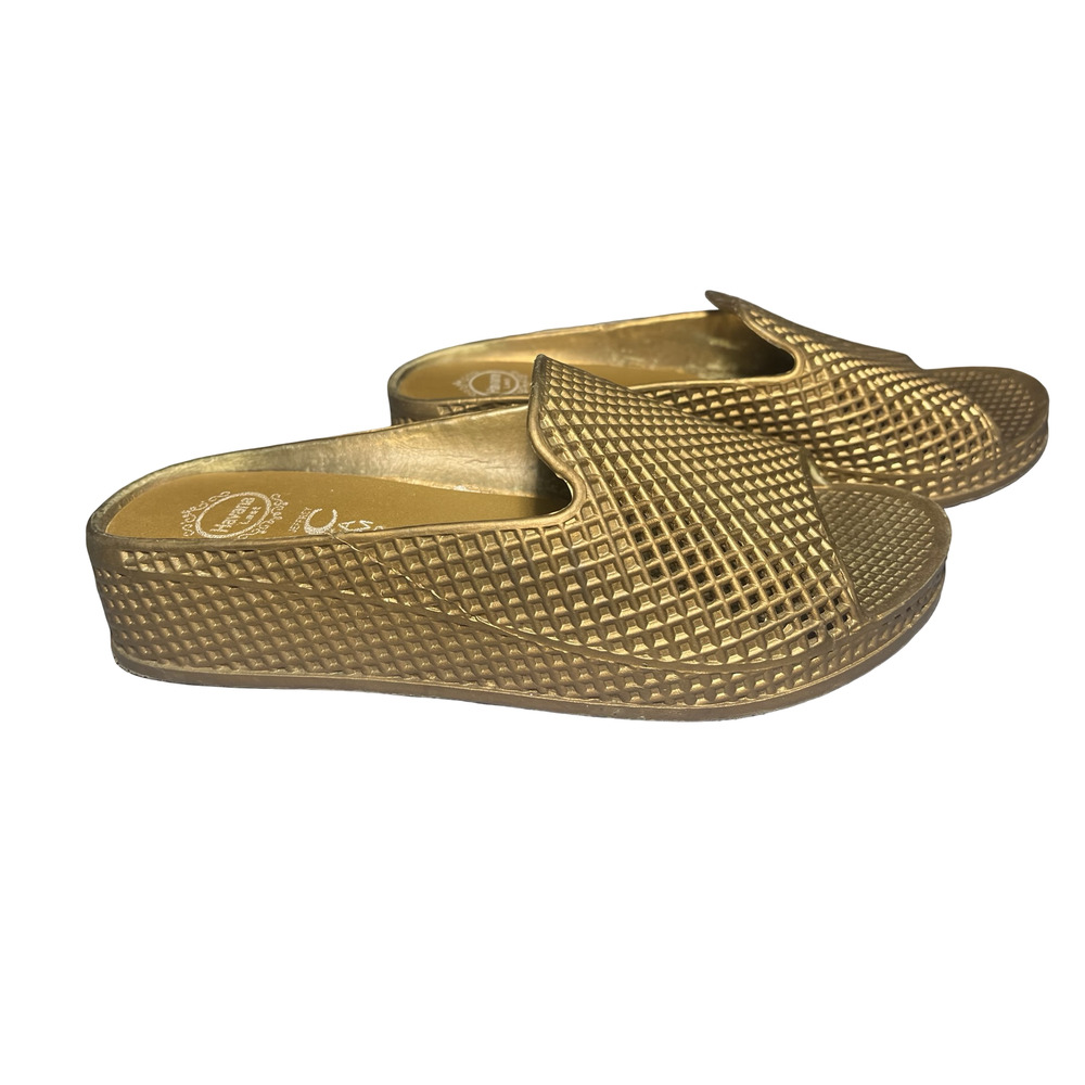Jeffrey Campbell Shoes Womens Size 7.5 Gold Havana Last Wedge Slide Sandals